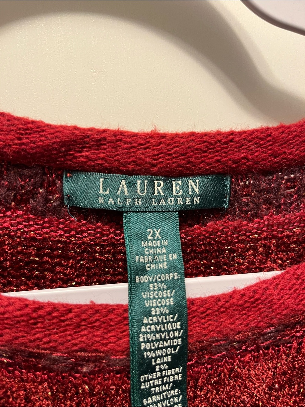 Lauren Ralph Lauren Deep Red Textured Crew Sweater